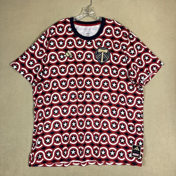 Adidas Jersey Mens 3XL Red‎ Portland Timbers MLS Marvel Captain America Prematch - Picture 1 of 10